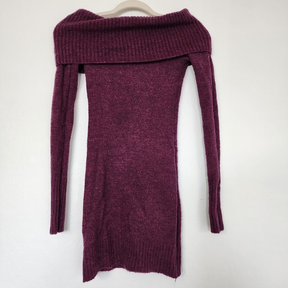 Love Token Off Shoulder Sweater Dress Small Purple Knit Long Sleeve Bodycon